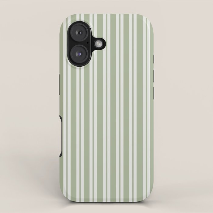 Classic Double Stripe Pattern in Pale Gray and Sage Green iPhone Case Gallery Image 1