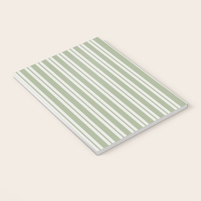 Classic Double Stripe Pattern in Pale Gray and Sage Green Notebook Gallery Image 3