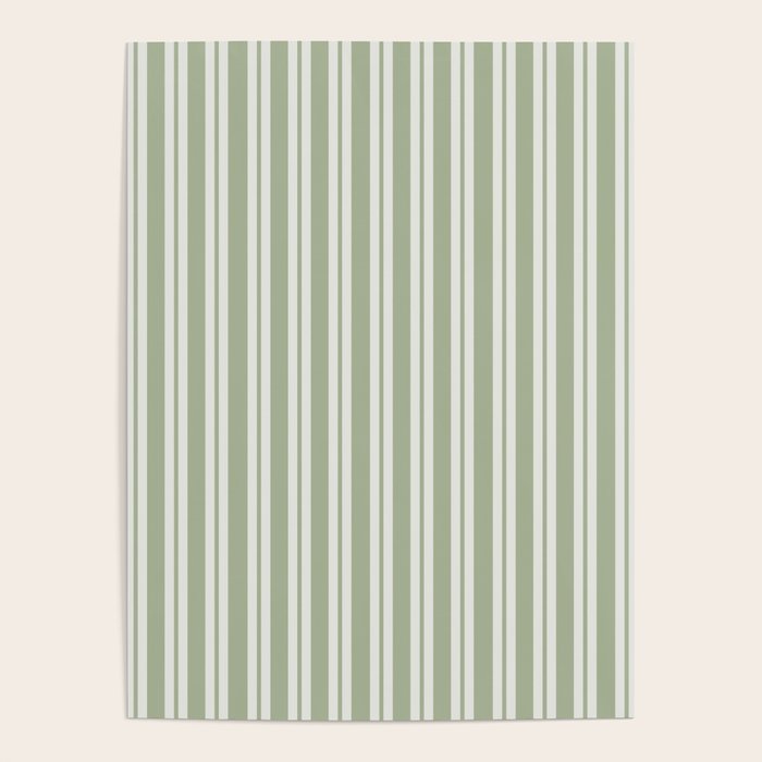 Classic Double Stripe Pattern in Pale Gray and Sage Green Poster Gallery Image 4