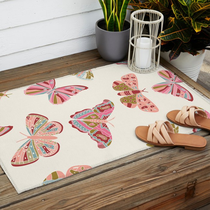 Vintage Butterflies - pattern Outdoor Rug Gallery Image 2
