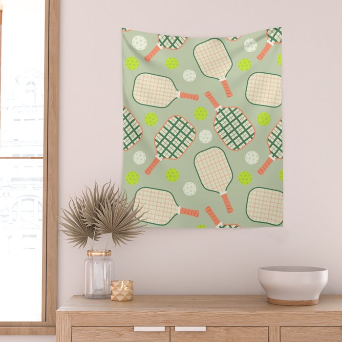 Retro Pickleball Pattern Wall Tapestry Gallery Image 2