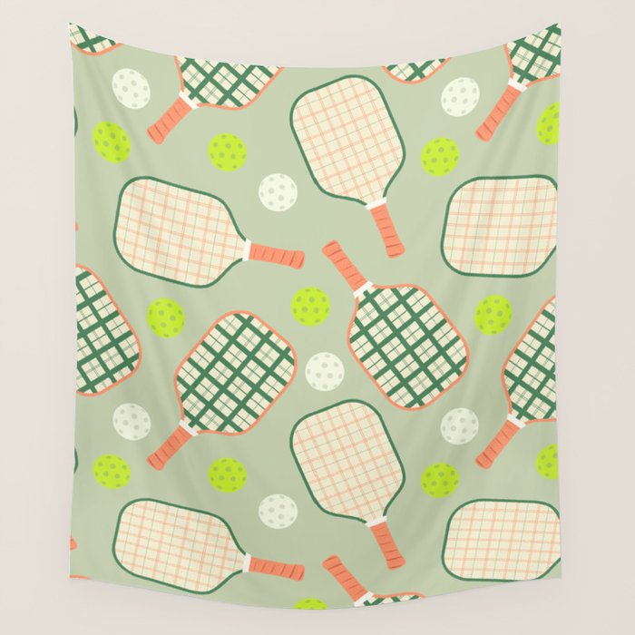 Retro Pickleball Pattern Wall Tapestry Gallery Image 1