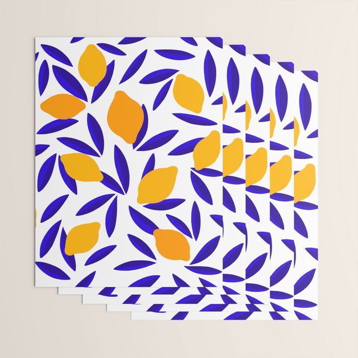 Blue and yellow Lemon Summery Pattern Wrapping Paper Gallery Image 3