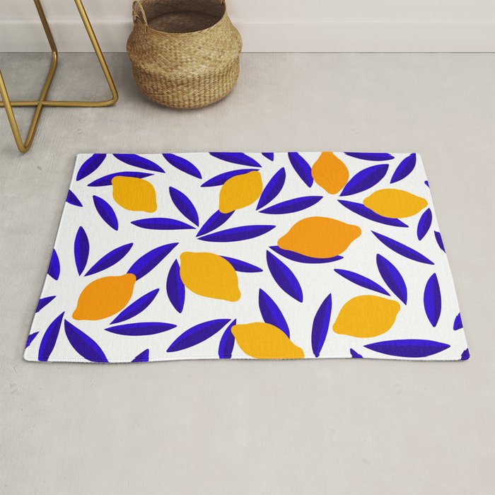 Blue and yellow Lemon Summery Pattern Rug Gallery Image 1