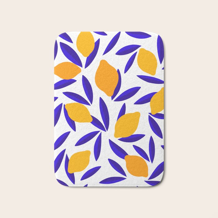 Blue and yellow Lemon Summery Pattern Bath Mat Gallery Image 1