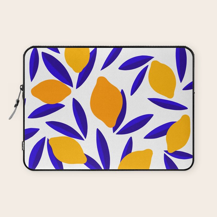Blue and yellow Lemon Summery Pattern Laptop Sleeve Gallery Image 1