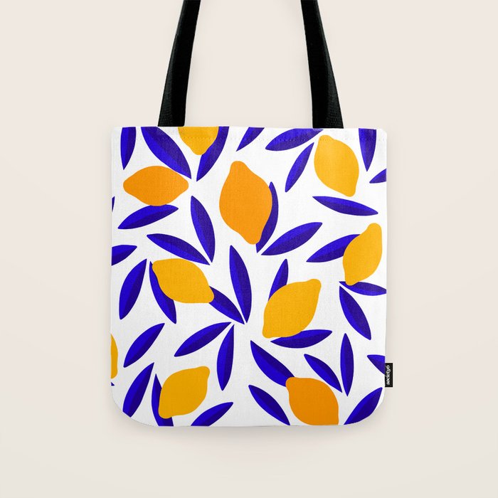 Blue and yellow Lemon Summery Pattern Tote Bag Gallery Image 1