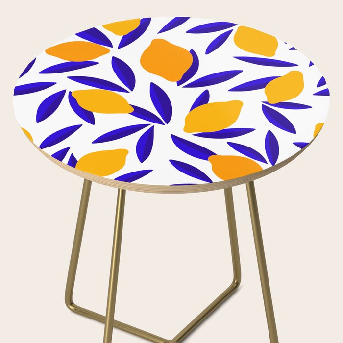 Blue and yellow Lemon Summery Pattern Side Table Gallery Image 2