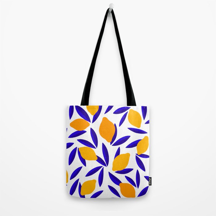 Blue and yellow Lemon Summery Pattern Tote Bag Gallery Image 2