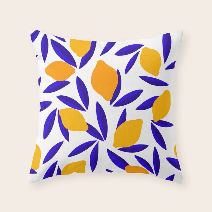 Blue and yellow Lemon Summery Pattern Throw Pillow Gallery Image 6