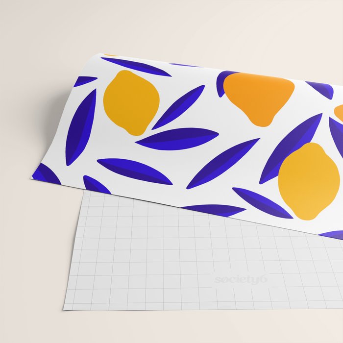 Blue and yellow Lemon Summery Pattern Wrapping Paper Gallery Image 2