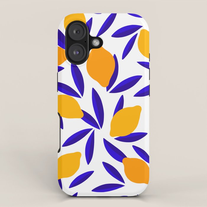Blue and yellow Lemon Summery Pattern iPhone Case Gallery Image 1