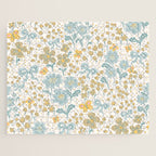 Vintage Floral Butterfly Pattern  Blue Yellow Pastel Garden with Bows and Blossoms Jigsaw Puzzle Gallery Image 1