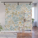Vintage Floral Butterfly Pattern  Blue Yellow Pastel Garden with Bows and Blossoms Wall Mural Gallery Image 1