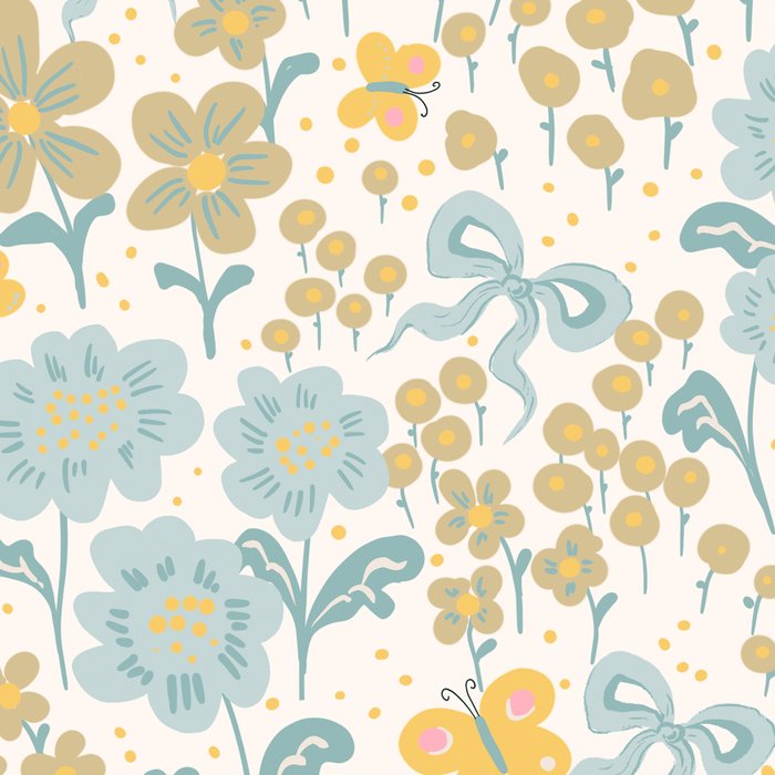 Vintage Floral Butterfly Pattern  Blue Yellow Pastel Garden with Bows and Blossoms Coffee Mug Gallery Image 2