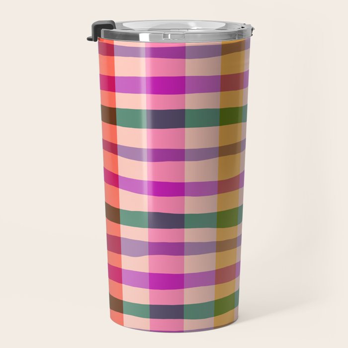 Wobbly Colorful Gingham Pattern Travel Mug Gallery Image 3