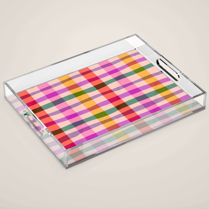 Wobbly Colorful Gingham Pattern Acrylic Tray Gallery Image 1