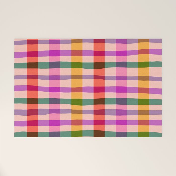 Wobbly Colorful Gingham Pattern Welcome Mat Gallery Image 1