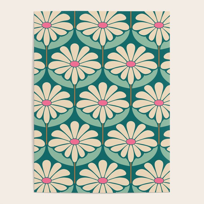 Flower Power - Teal, Pink and Off-white Poster Gallery Image 4