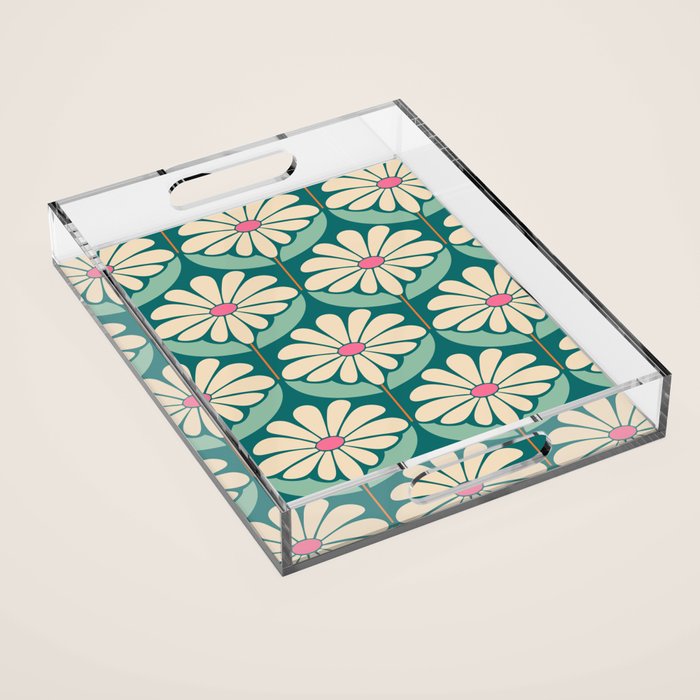 Flower Power - Teal, Pink and Off-white Acrylic Tray Gallery Image 1