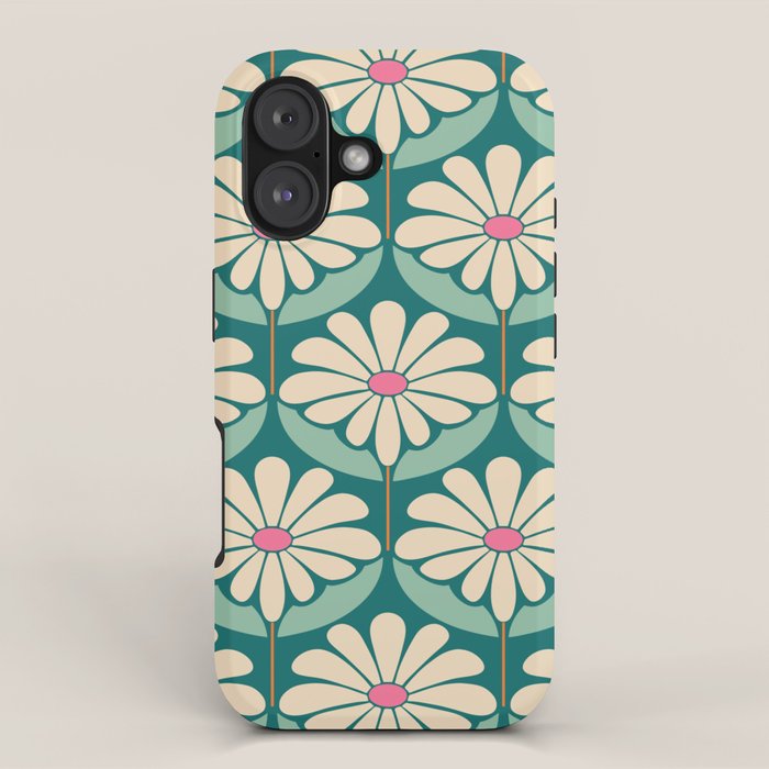 Flower Power - Teal, Pink and Off-white iPhone Case Gallery Image 1