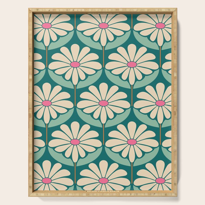 Flower Power - Teal, Pink and Off-white Serving Tray Gallery Image 1