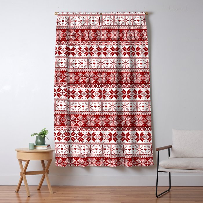 Red Winter Fair Isle Pattern Window Curtain Gallery Image 1