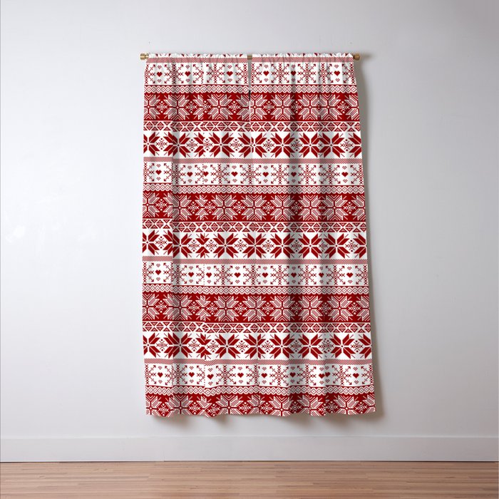 Red Winter Fair Isle Pattern Window Curtain Gallery Image 3