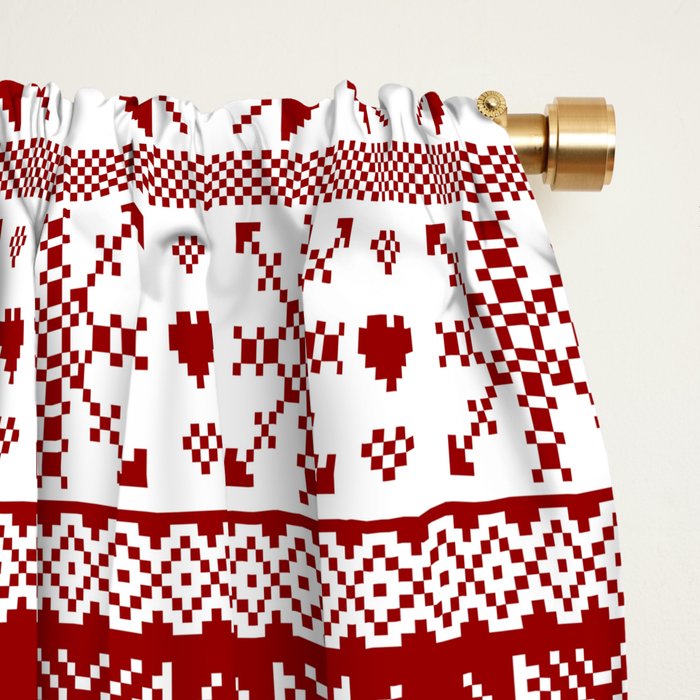 Red Winter Fair Isle Pattern Window Curtain Gallery Image 2
