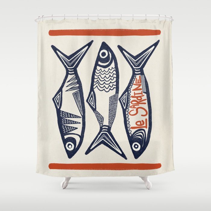 Le Sardine Retro Inspired Art Print Shower Curtain Gallery Image 1