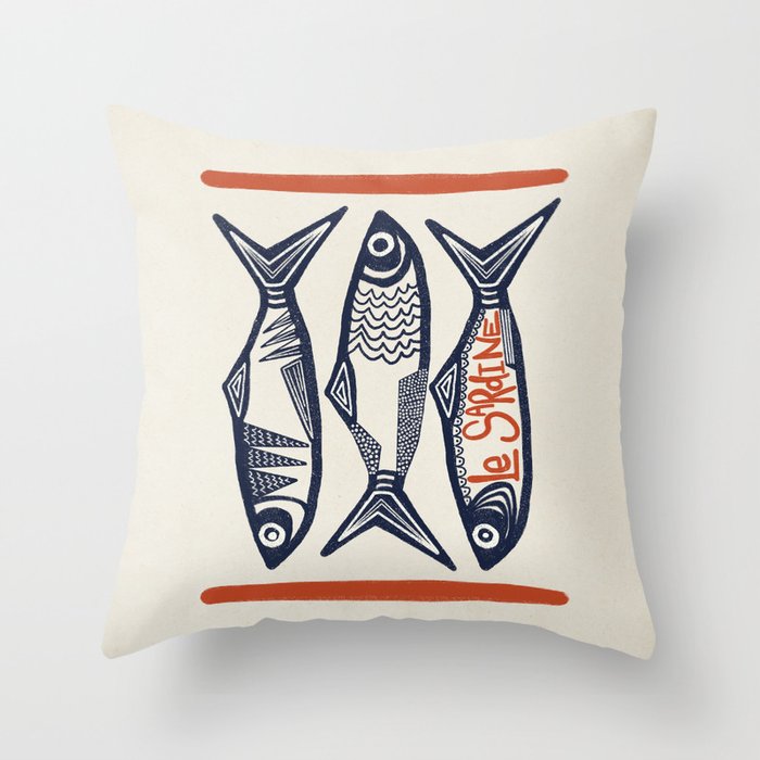Le Sardine Retro Inspired Art Print Throw Pillow