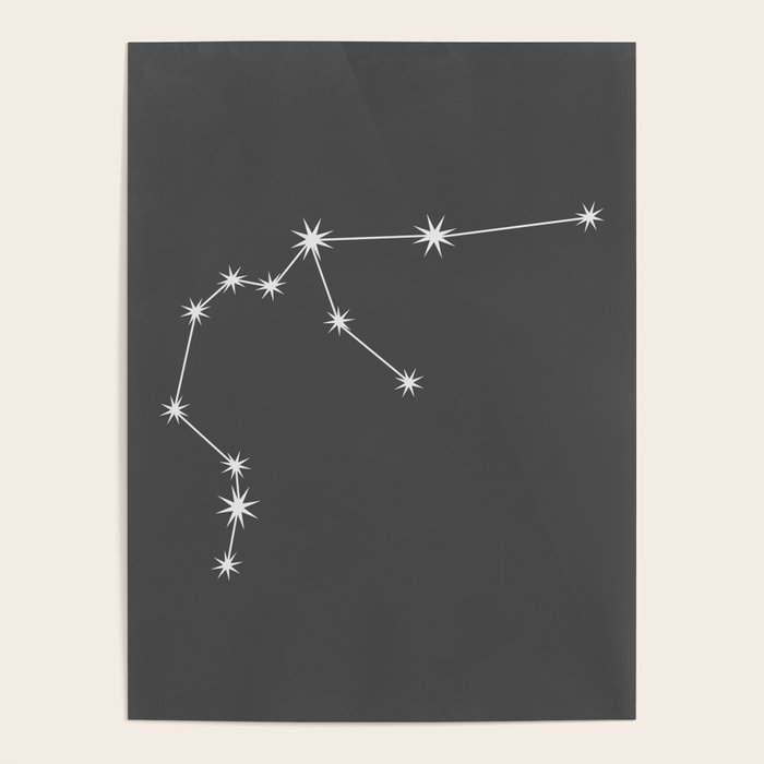 Aquarius Zodiac Star Constellation Line Art Grey Poster Gallery Image 4