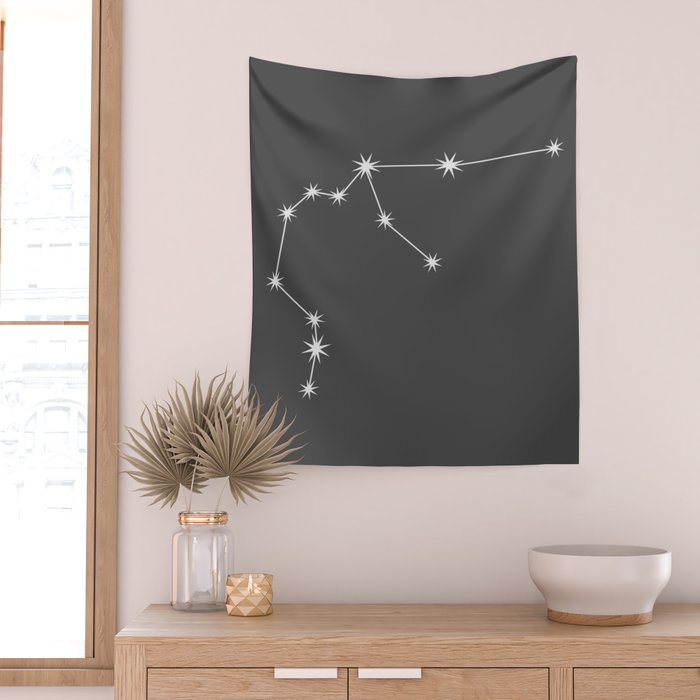 Aquarius Zodiac Star Constellation Line Art Grey Wall Tapestry Gallery Image 2