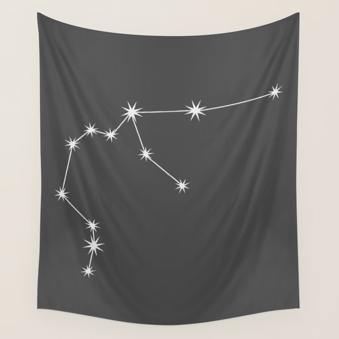 Aquarius Zodiac Star Constellation Line Art Grey Wall Tapestry Gallery Image 4