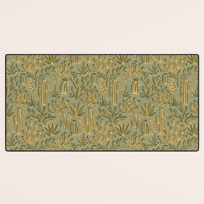Cactus Desert - green and gold Desk Mat Gallery Image 3