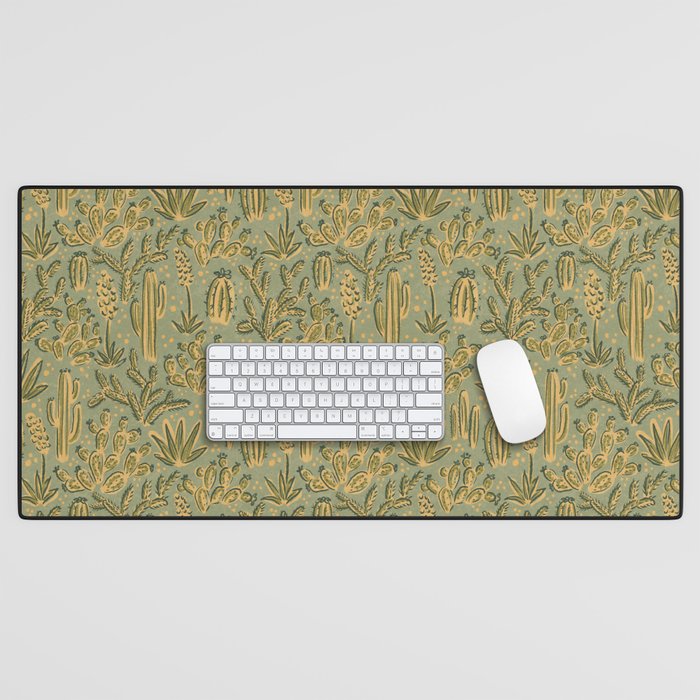 Cactus Desert - green and gold Desk Mat Gallery Image 1