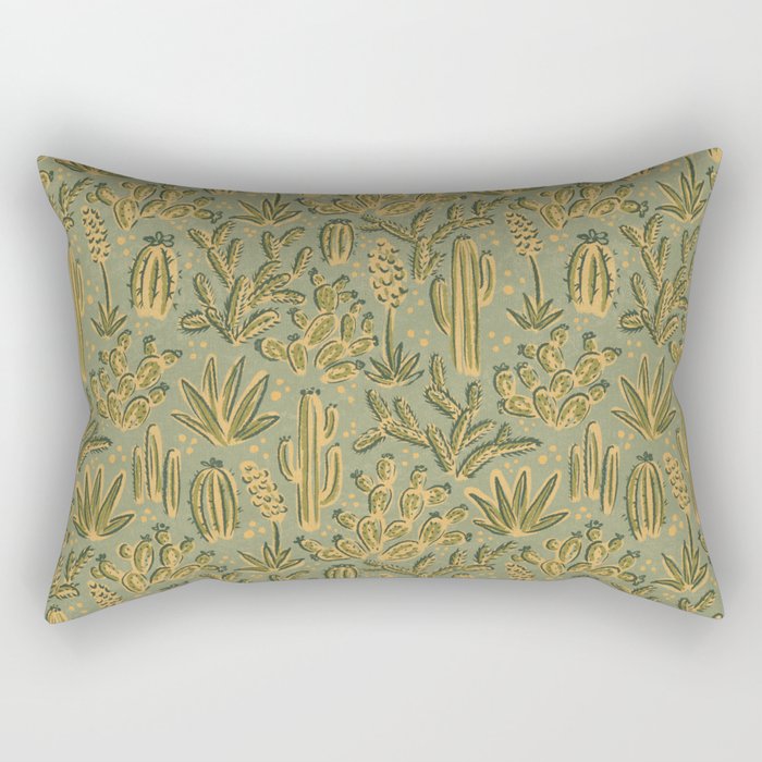 Cactus Desert - green and gold Rectangular Pillow Gallery Image 1