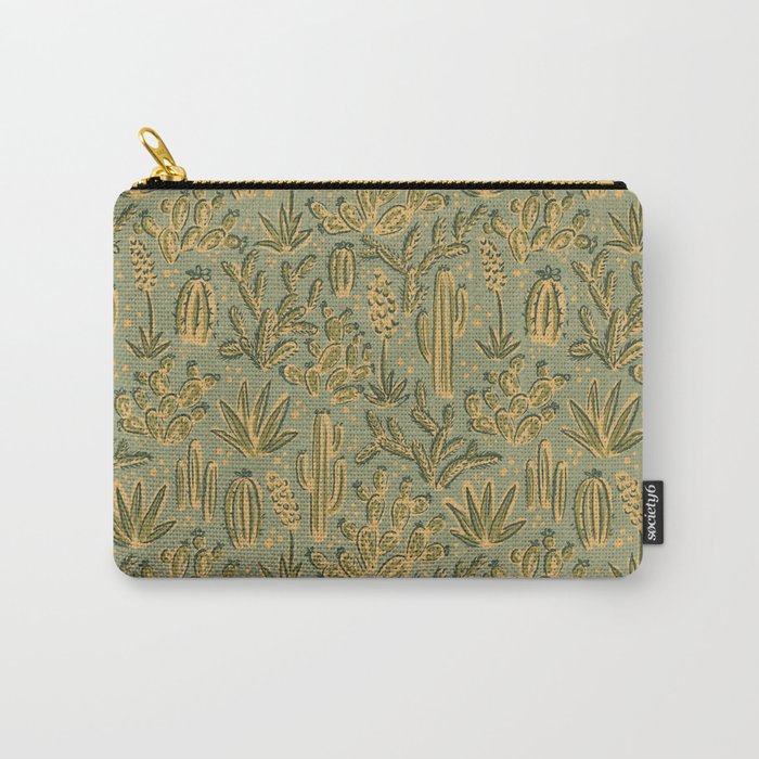 Cactus Desert - green and gold Carry All Pouch Gallery Image 1