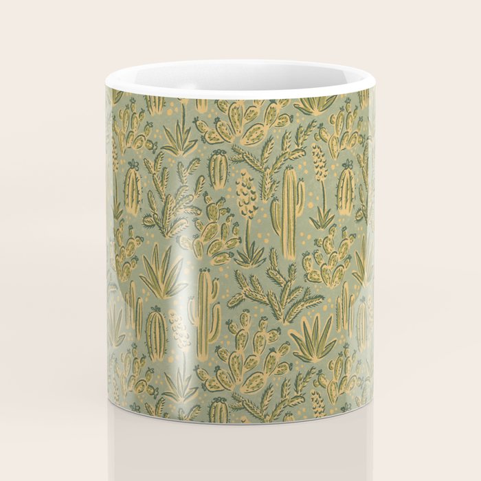 Cactus Desert - green and gold Coffee Mug Gallery Image 4