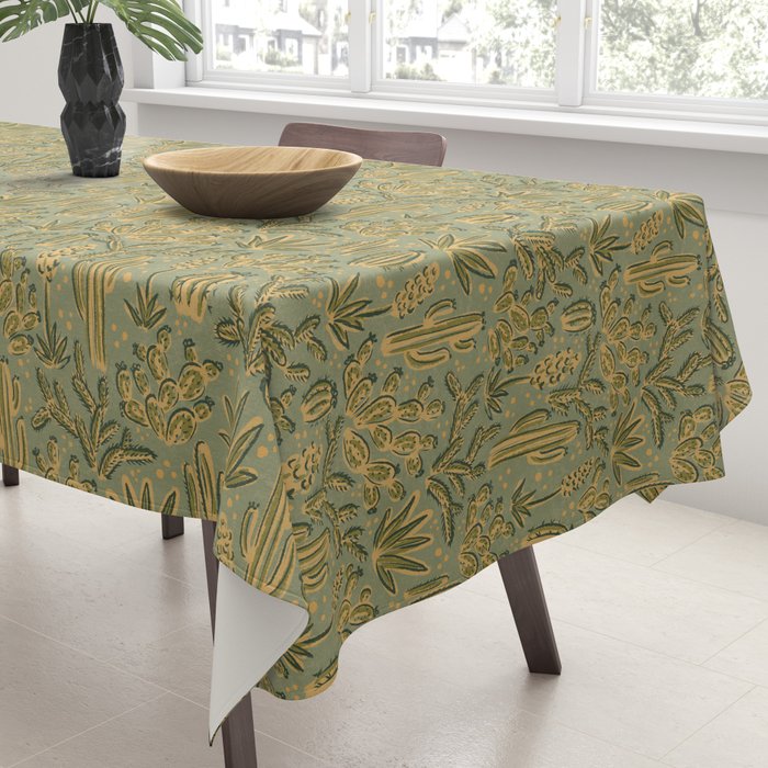 Cactus Desert - green and gold Tablecloth Gallery Image 3