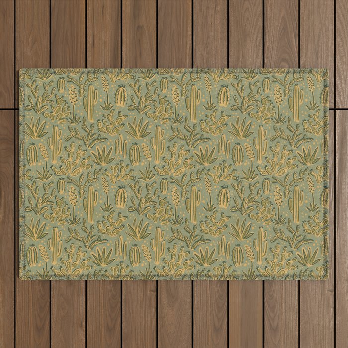 Cactus Desert - green and gold Outdoor Rug Gallery Image 1