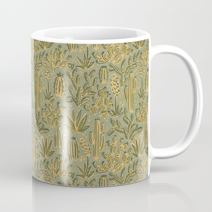 Cactus Desert - green and gold Coffee Mug Gallery Image 1