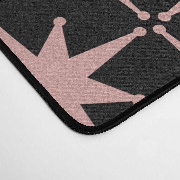 Atomic Age Retro 50s Starburst Pattern in Dusty Blush Pink and Black Desk Mat Gallery Image 4