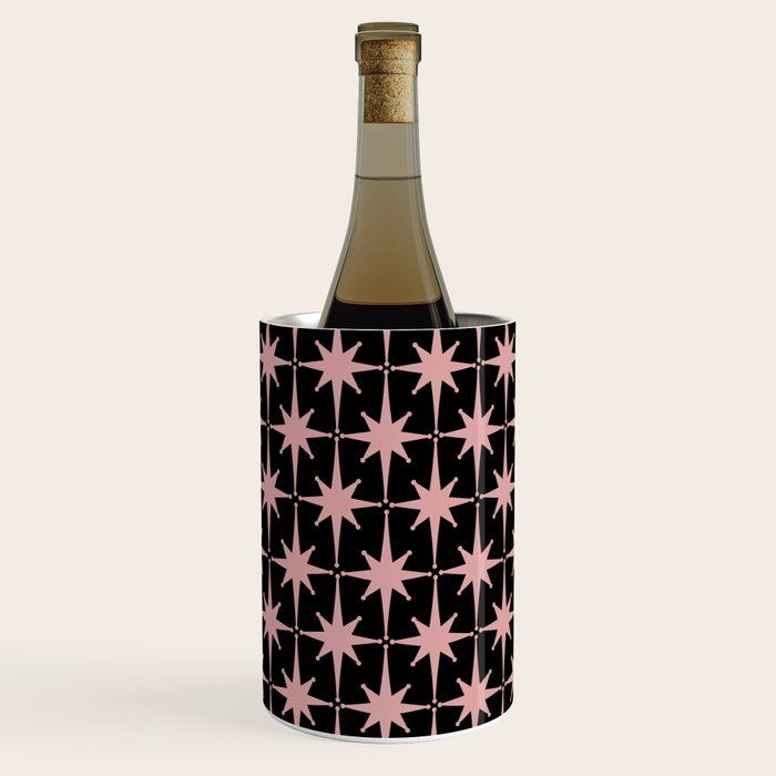 Atomic Age Retro 50s Starburst Pattern in Dusty Blush Pink and Black Wine Chiller Gallery Image 3