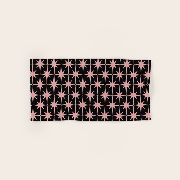 Atomic Age Retro 50s Starburst Pattern in Dusty Blush Pink and Black Bath Towel Gallery Image 1