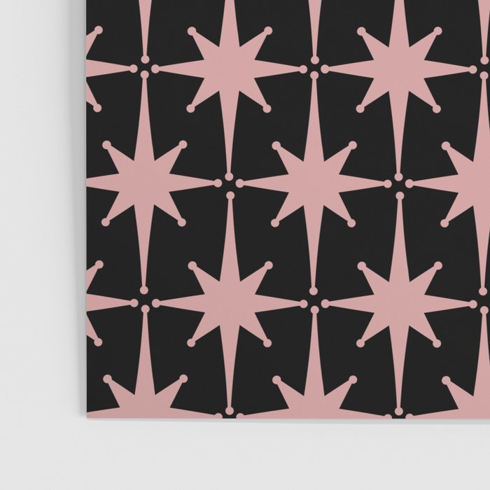 Atomic Age Retro 50s Starburst Pattern in Dusty Blush Pink and Black Poster Gallery Image 3