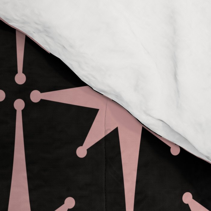 Atomic Age Retro 50s Starburst Pattern in Dusty Blush Pink and Black Comforter Gallery Image 4