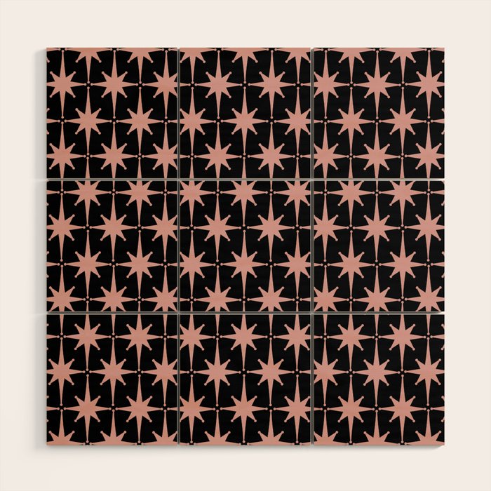 Atomic Age Retro 50s Starburst Pattern in Dusty Blush Pink and Black Wood Wall Art Gallery Image 1