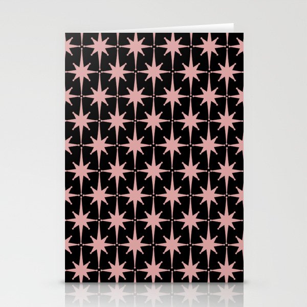 Atomic Age Retro 50s Starburst Pattern in Dusty Blush Pink and Black Stationery Card Gallery Image 1