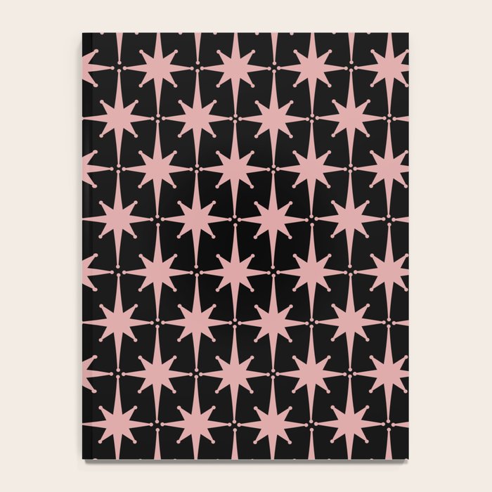 Atomic Age Retro 50s Starburst Pattern in Dusty Blush Pink and Black Notebook Gallery Image 4